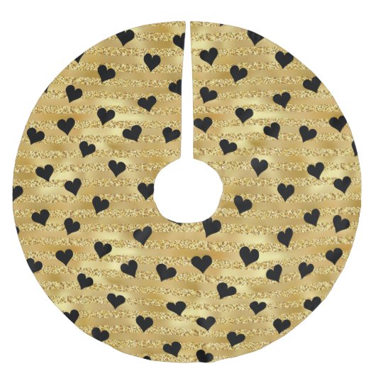 Romantisch gouden glitter zwart hart ontwerp Kerst Kerstboom Rok (Voorkant)
