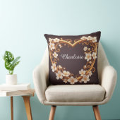 🌸 Romantisch Gouden Hart Bloemige Elegante Trouw Kussen (Stoel)