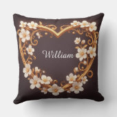🌸 Romantisch Gouden Hart Bloemige Elegante Trouw Kussen (Achterkant)