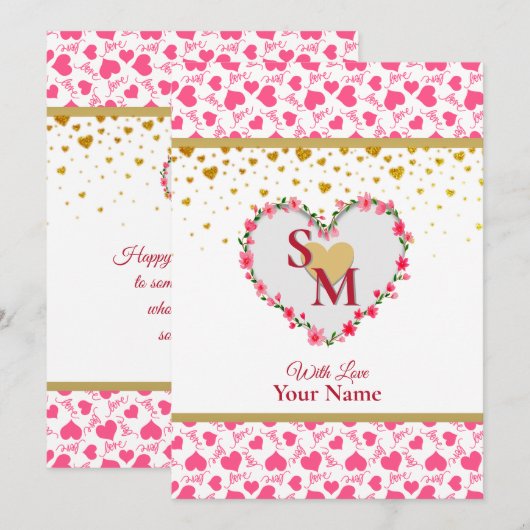 Romantisch Gouden Hart Liefde Calligrafie Monogram (Voorkant / Achterkant)