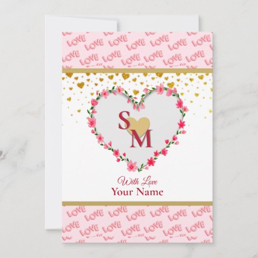 Romantisch Gouden Hart Liefde Calligrafie Monogram (Voorkant)