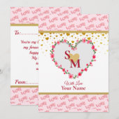 Romantisch Gouden Hart Liefde Calligrafie Monogram (Voorkant / Achterkant)
