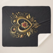 Romantisch gouden hart met een bloeiende rode roos sherpa deken (Voorkant (horizontaal))