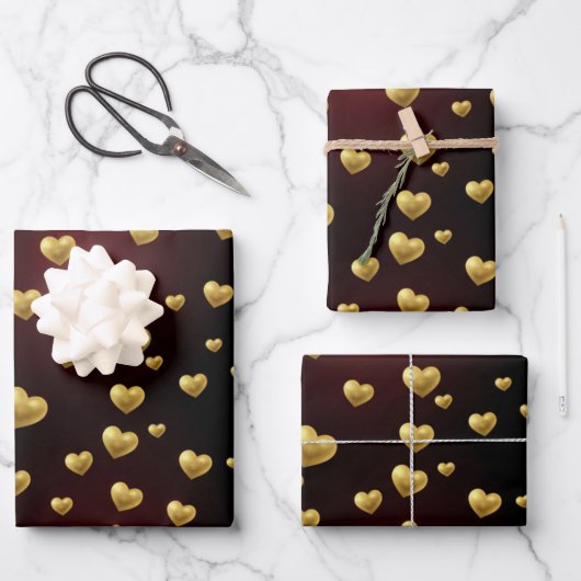 Romantisch Gouden Hart Premium Cadeaupapier (Voorkant)
