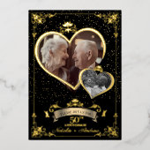Romantisch gouden jubileumfeest Toen & Nu-foto Folie Uitnodiging (Voorkant)