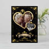 Romantisch gouden jubileumfeest Toen & Nu-foto Folie Uitnodiging (Staand Voorkant)