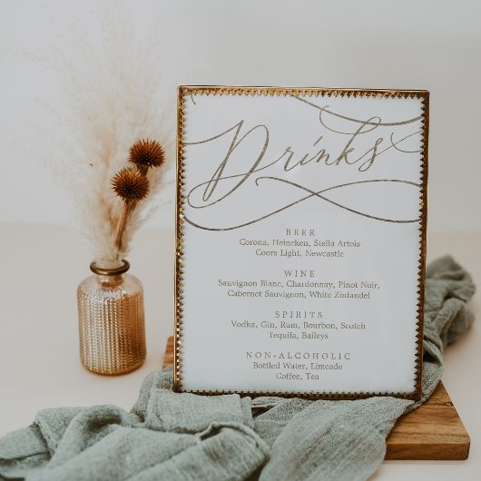 Romantisch gouden kalligrafie drankmenu bord poster