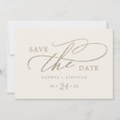 Romantisch Gouden Kalligrafie Ivoor QR Code Horizo Save The Date (Voorkant)