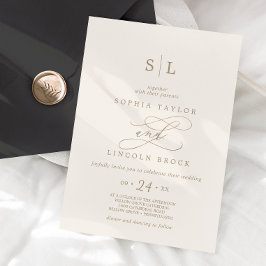 Romantisch gouden kalligrafie | Ivoren monogram br Kaart