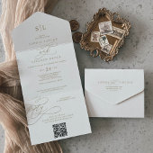 Romantisch Gouden Kalligrafie Monogram QR Code Bru All In One Uitnodiging