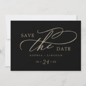Romantisch Gouden Kalligrafie Zwart QR Code Horizo Save The Date (Voorkant)