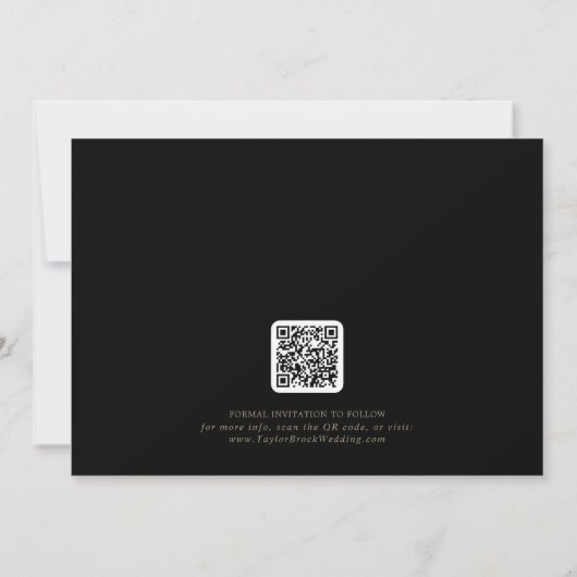 Romantisch Gouden Kalligrafie Zwart QR Code Horizo Save The Date (Achterkant)