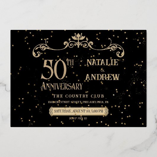 Romantisch Gouden liefde hart 50e Jubileum Foto Folie Uitnodiging (Achterkant)