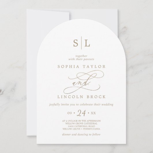 Romantisch Gouden Monogram Details Kleding Boog Hu Kaart (Voorkant)