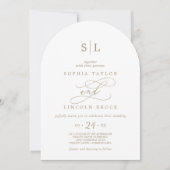 Romantisch Gouden Monogram Dubbelzijdige Boog Huwe Kaart (Voorkant)