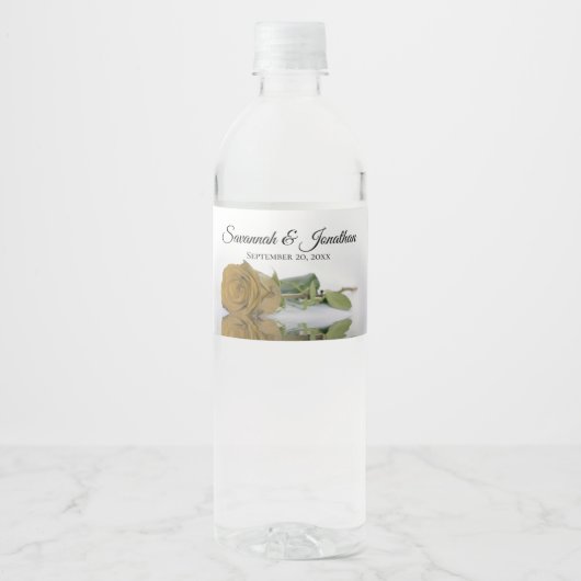Romantisch Gouden Oker Roos Elegante bruiloft Waterfles Etiket (Voorkant)