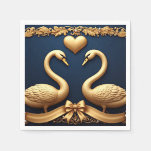 Romantisch Gouden Zwanenpaar Hart Marine Huwelijk Servet