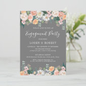 Romantisch grijs en blos roze bloemendecor verlovi kaart (Staand voorkant)