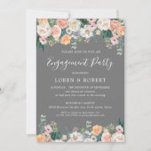 Romantisch Grijs en Blush Bloemen Verlovingsfeest Kaart (Voorkant)