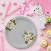 Romantisch Grijs Ivoor Bloemen Bruiloft Papieren Bordje (Feest)