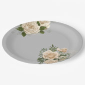 Romantisch Grijs Ivoor Bloemen Bruiloft Papieren Bordje (Gekanteld)