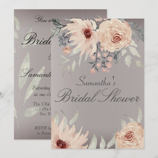 Romantisch Grijs Koraal Bloemen Vrijgezellenfeest Kaart (Voorkant / Achterkant)