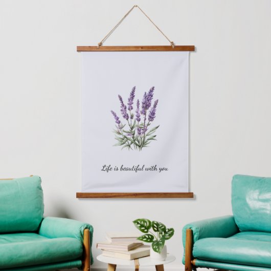 Romantisch Grijs Paarse Lavendel Bloemen Hangend Wandkleed (Woonkamer)