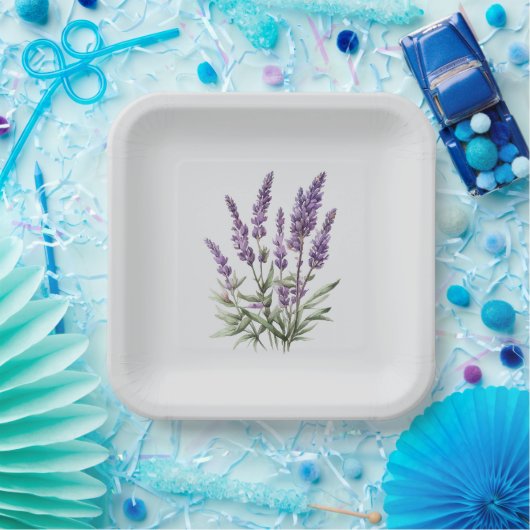 Romantisch Grijs Paarse Lavendel Floral Vrijgezell Papieren Bordje (Feest)