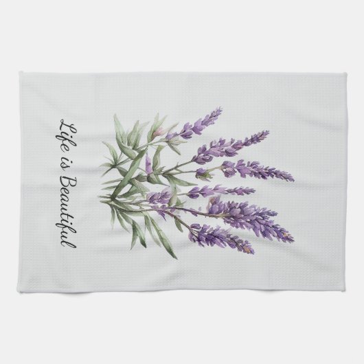 Romantisch Grijs Paarse Lavendel Floral Vrijgezell Theedoek (Horizontaal)