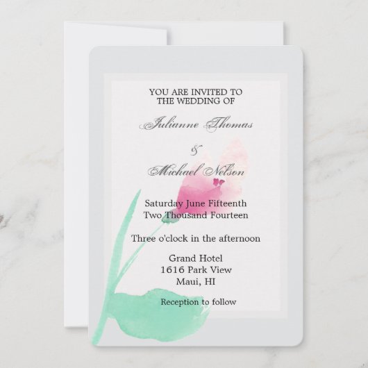 Romantisch Grijs Roze Bloemen Huwelijk Kaart (Voorkant)