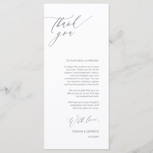 Romantisch Grijs Script Plaats instelling Dank u k Programmakaart (Voorkant)