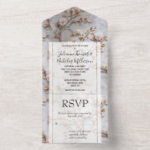 Romantisch grijs wit blush Rozen bruiloft All In One Uitnodiging (Binnen)