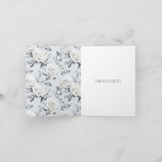 Romantisch Grijs Zilver Wit Rose Bloemen Dank u Kaart (Binnen)