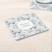 Romantisch Grijs Zilver Wit Rose Bloemen Huwelijk Kartonnen Onderzetters (Schuin)