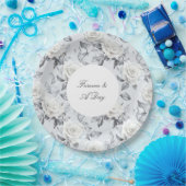 Romantisch Grijs Zilver Wit Rose Bloemen Huwelijk Papieren Bordje (Feest)