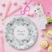 Romantisch Grijs Zilver Wit Rose Bloemen Huwelijk Papieren Bordje (Feest)