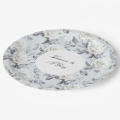 Romantisch Grijs Zilver Wit Rose Bloemen Huwelijk Papieren Bordje (Gekanteld)