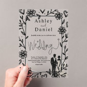 Romantisch grillig zwart-wit koppel bruiloft acryl uitnodigingen (Insitu (Draagbaar))