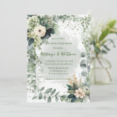 Romantisch Groen Beige Pioen Bruiloft Kaart (Staand voorkant)