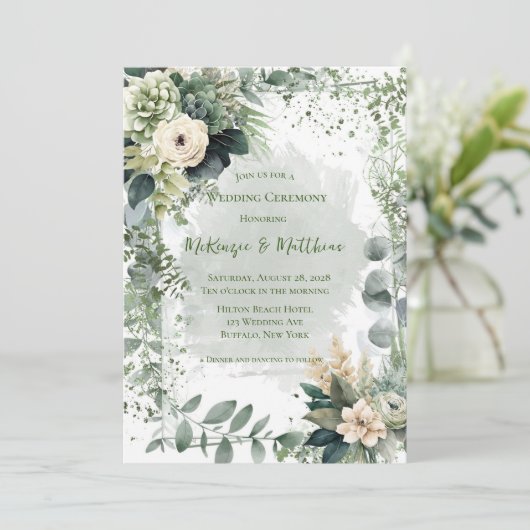 Romantisch Groen Beige Pioen Bruiloft Kaart (Staand voorkant)