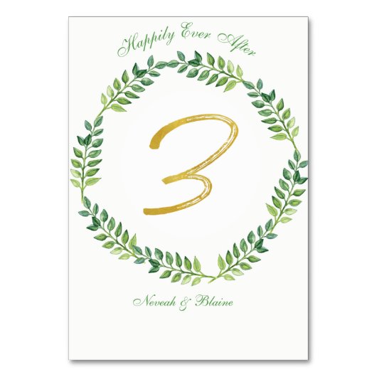 Romantisch Groen Bladeren - Trouwtafel kaart 3 rin (Achterkant)