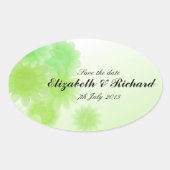 Romantisch groen bloemenspel "Save the date" Stick Ovale Sticker (Voorkant)