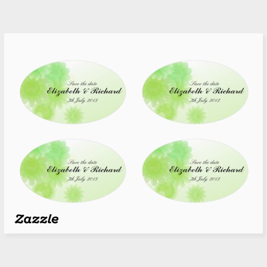 Romantisch groen bloemenspel "Save the date" Stick Ovale Sticker (Vel)