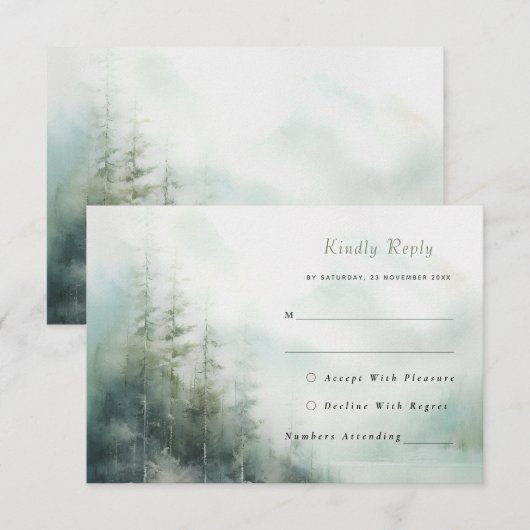 Romantisch groen bos Bruiloft RSVP Kaart (Voorkant / Achterkant)