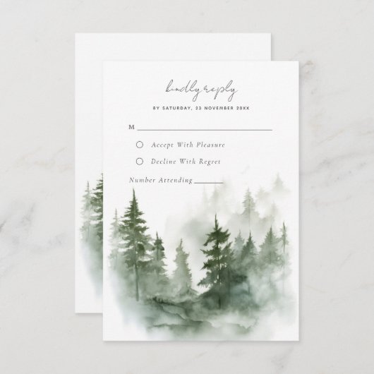 Romantisch groen bos Bruiloft RSVP Kaart (Voorkant / Achterkant)