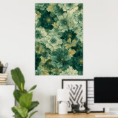 Romantisch groen botanisch bloeipatroon poster (Thuiskantoor)