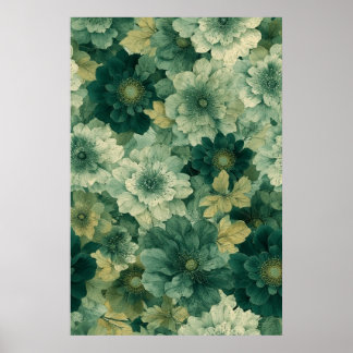 Romantisch groen botanisch bloeipatroon poster
