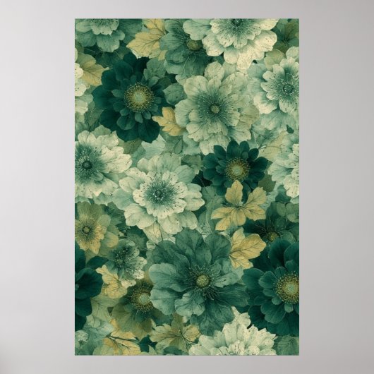 Romantisch groen botanisch bloeipatroon poster (Voorkant)