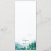 Romantisch groen en blauw Woodland Mountain bruilo Menu (Achterkant)