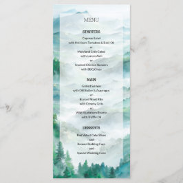 Romantisch groen en blauw Woodland Mountain bruilo Menu